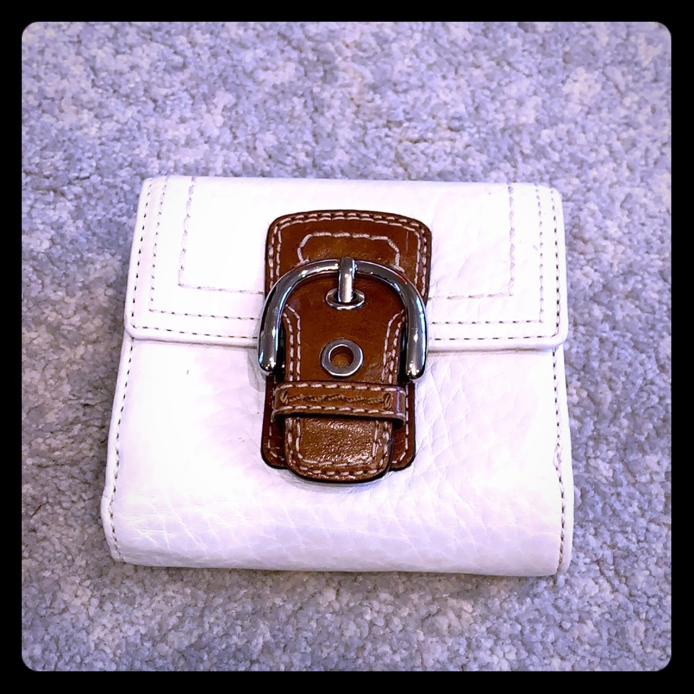 Coach white and brown leather wallet.